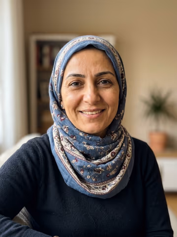 AI example photo: the one who turns, a woman in a headscarf