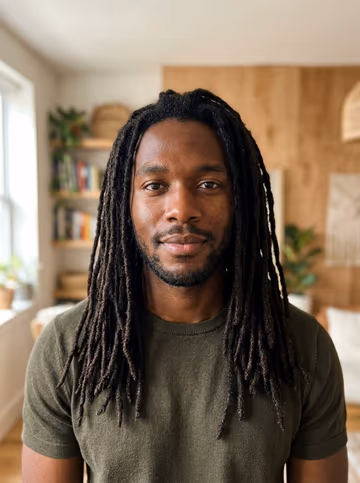 AI example photo: the survivor, a man with long locs